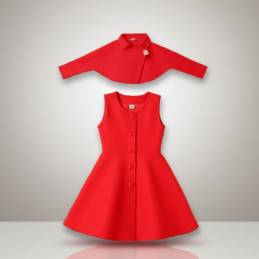 Girls Red A‑Line Dress with Matching Bolero — Product image: 
