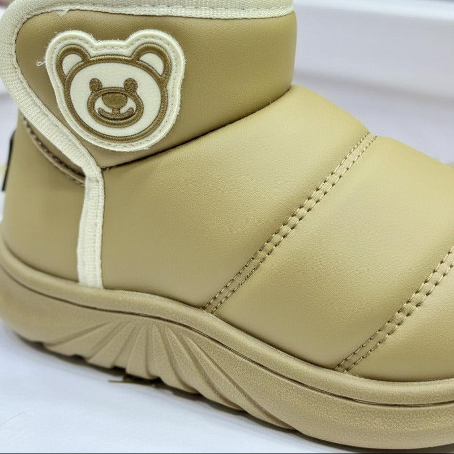 Girls' Plush-Lined Quilted Winter Ankle Boots with Bear Patch — Product image: 