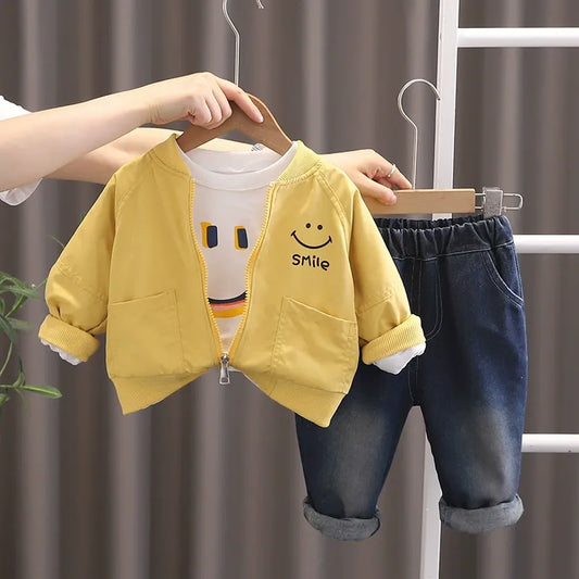 Stylish Toddler Boys' 3-Piece Outfit – Jacket, T-Shirt & Jeans Set