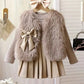 3pcs ' Elegant Winter Fur-like Coat & Skirt Set with Bow Detailing