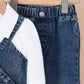 Ensemble 3 pièces pour filles avec pantalon en jean évasé, chemise blanche à manches bouffantes et débardeur en jean superposé
