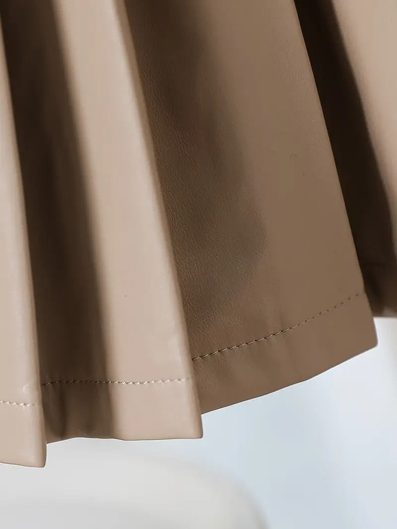 3pcs ' Elegant Winter Fur-like Coat & Skirt Set with Bow Detailing