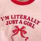 Girls' "I'm Literally Just a Girl" Bow Print T-Shirt & Denim Wide-Leg Jeans Set with Ribbon Details