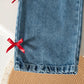 Girls' "I'm Literally Just a Girl" Bow Print T-Shirt & Denim Wide-Leg Jeans Set with Ribbon Details