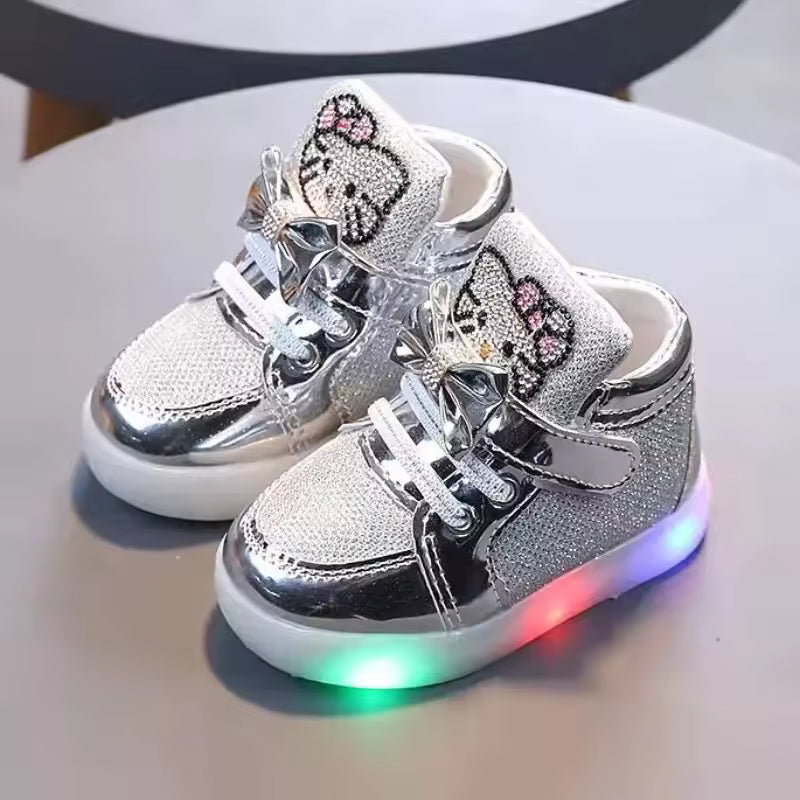 Girls LED Light-Up Glitter Sneakers | Fashion High-Top Shoes for Kids