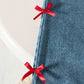 Girls' "I'm Literally Just a Girl" Bow Print T-Shirt & Denim Wide-Leg Jeans Set with Ribbon Details