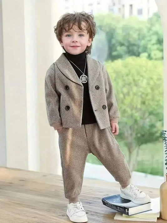 Cozy Toddler Three-Piece Wool Coat , SWEATER & Pants Set