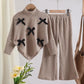 Girls’ Warm and Cozy Lined Two-Piece Winter Set with Bow-Detail High-Neck Top and Comfortable Wide-Leg Pants