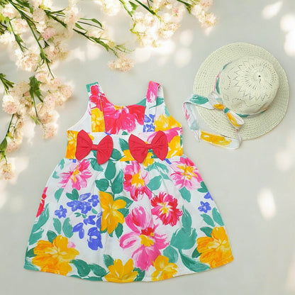 Colorful floral dress, and sun hat - IRRAKIDS