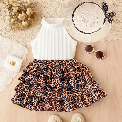 Tenue enfant à imprimé léopard vintage – Ensemble 3 pièces sans manches en coton