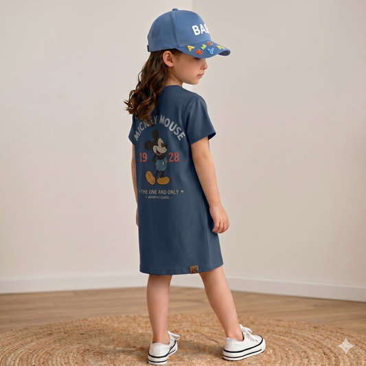 Chemise longue en pur coton pour filles – Robe d'été décontractée avec motif de dessin animé et chapeau assorti