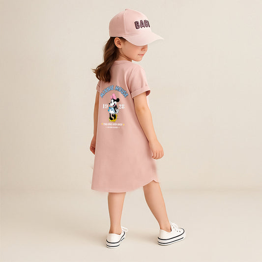 Pure Cotton Girls long shirt– Cartoon Summer home and out Dress with a matching hat