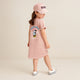 T-shirt d'été élégant à manches longues en pur coton pour fille, imprimé dessin animé avec Casquette