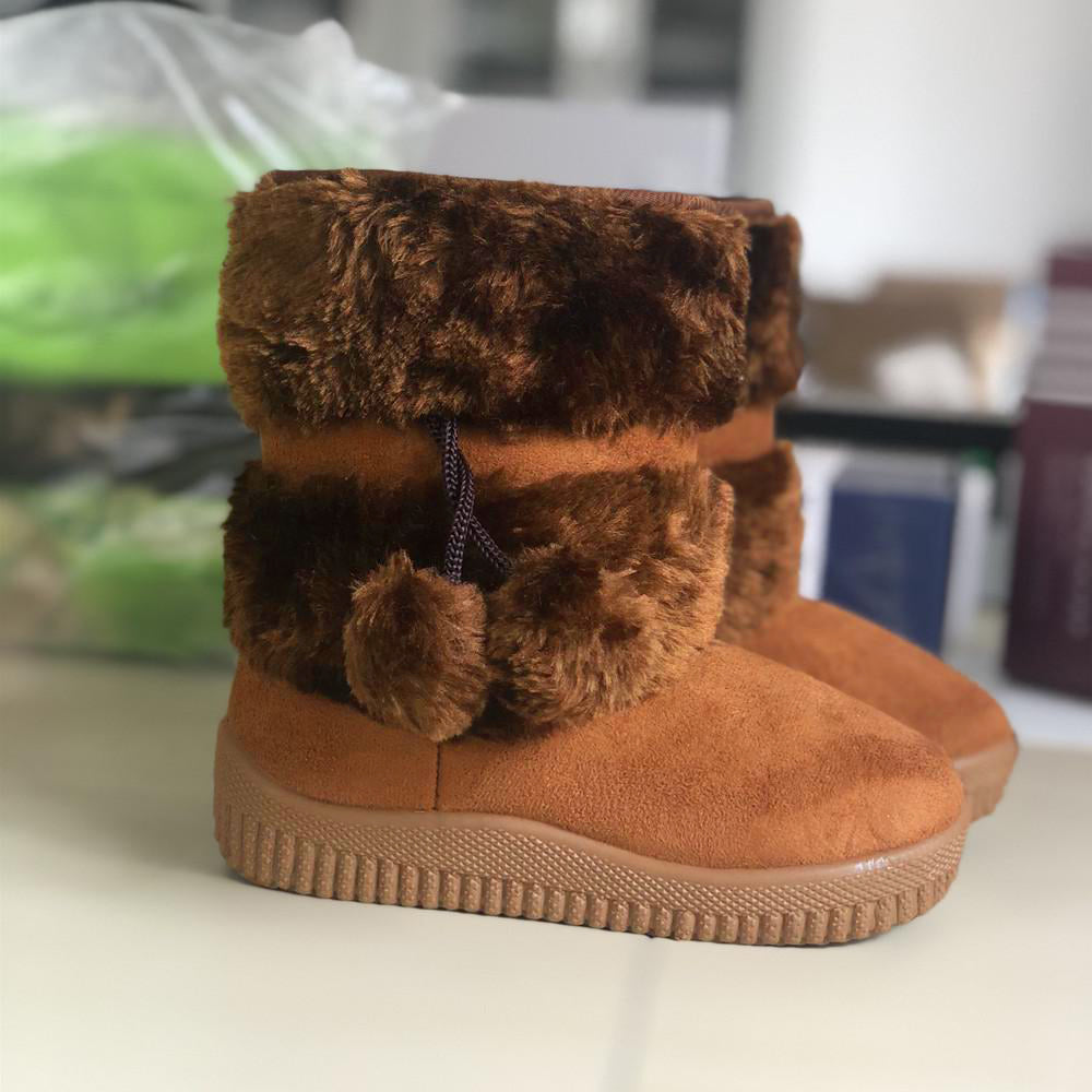 2022 New Winter Furry Boots with Cute Hairball School Warm Fur Shoes