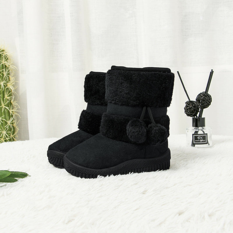 2022 New Winter Furry Boots with Cute Hairball School Warm Fur Shoes