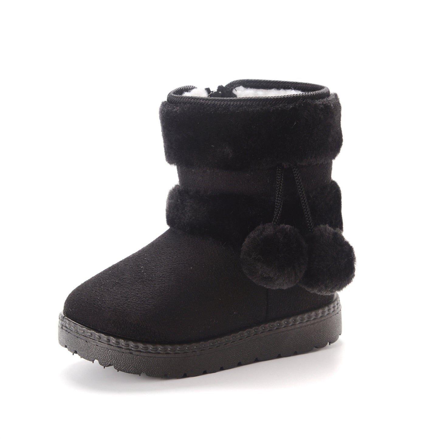 New Winter Furry Boots with Cute Hairball School Warm Fur Shoes