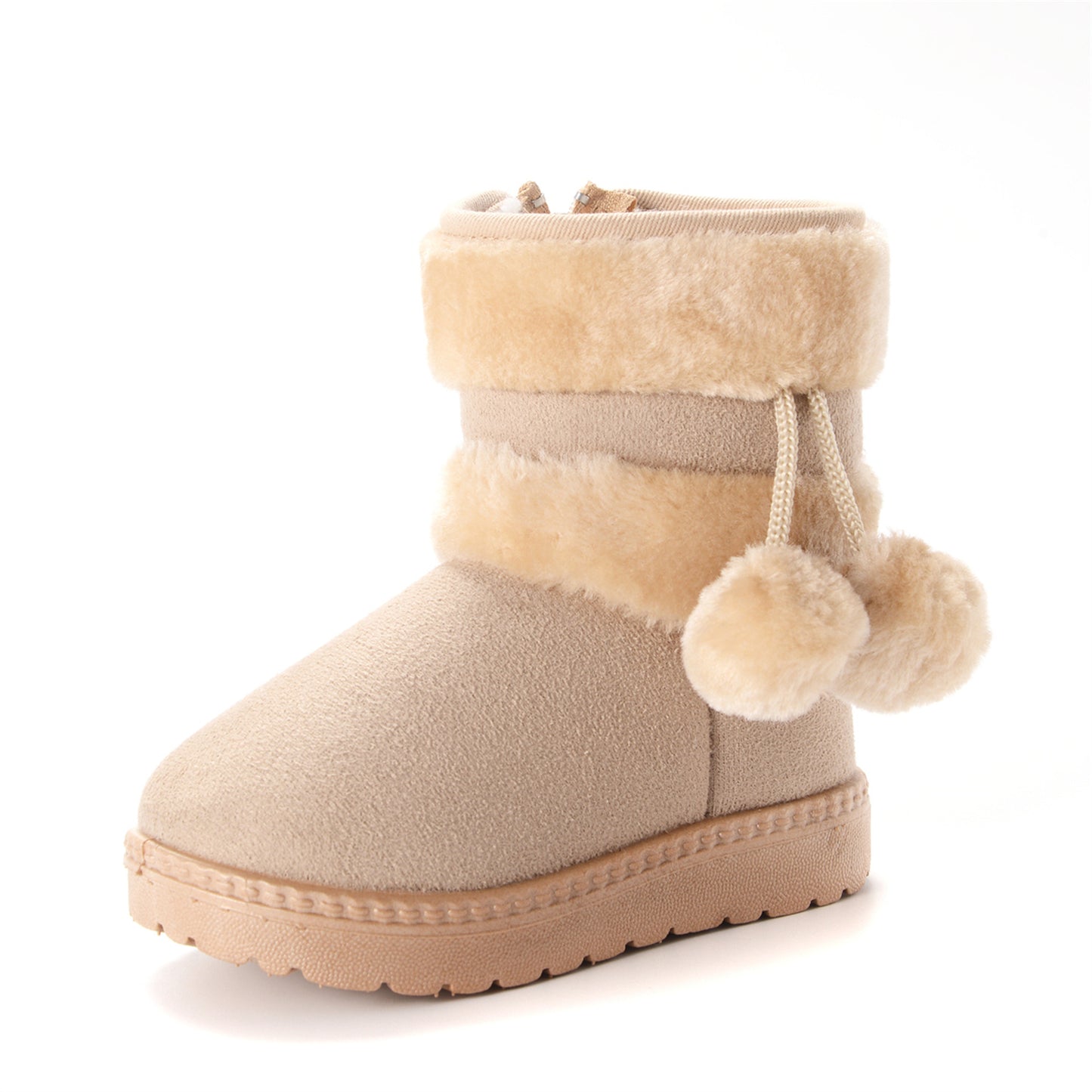 New Winter Furry Boots with Cute Hairball School Warm Fur Shoes