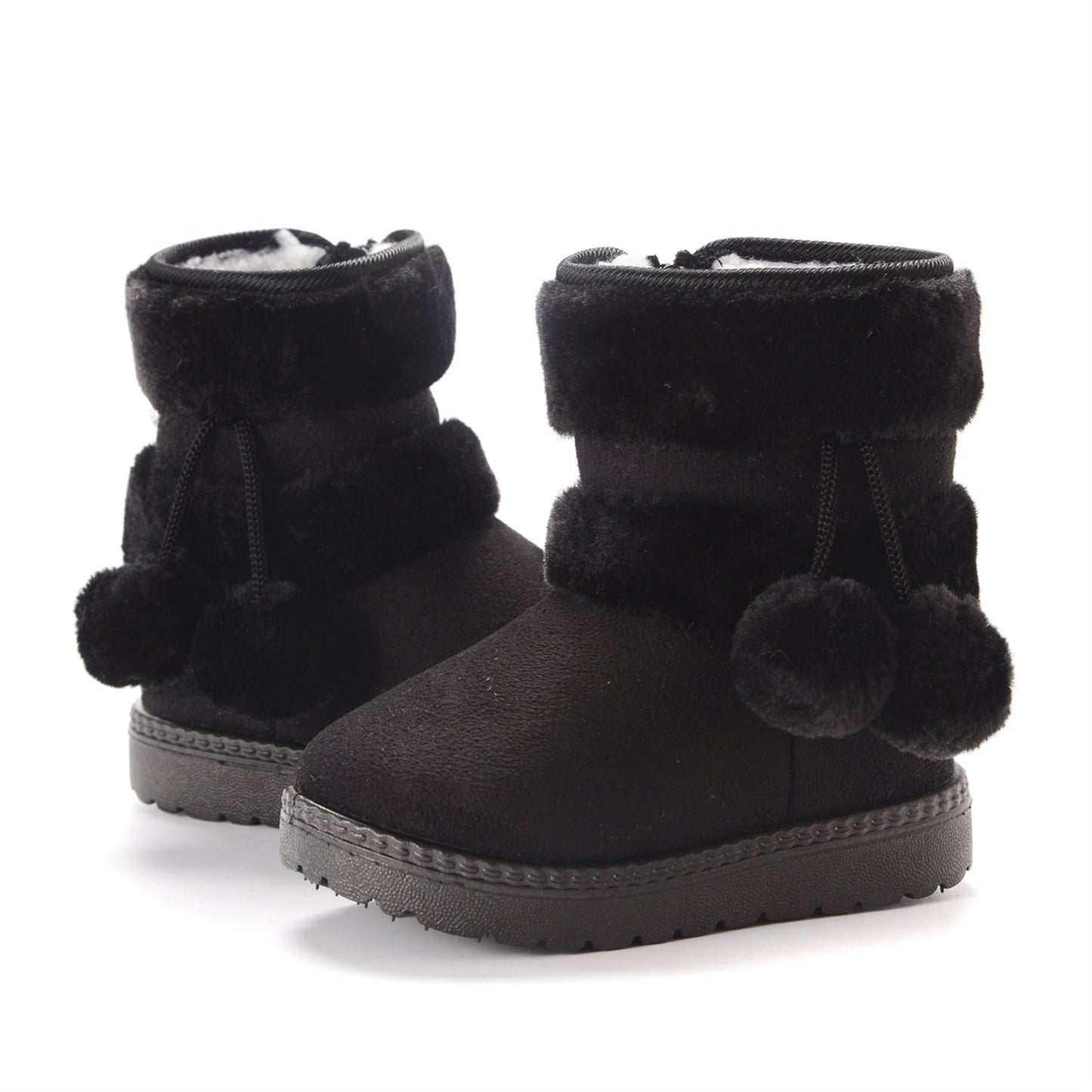 New Winter Furry Boots with Cute Hairball School Warm Fur Shoes