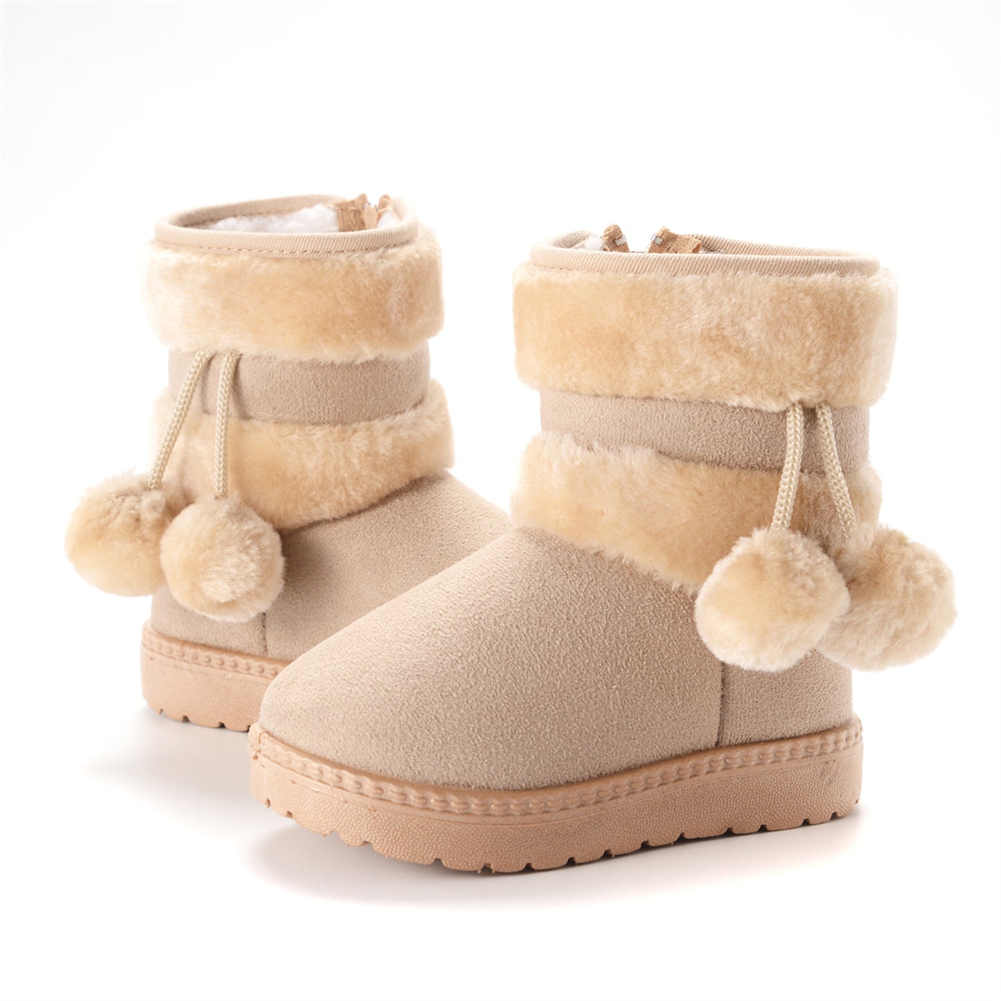 New Winter Furry Boots with Cute Hairball School Warm Fur Shoes