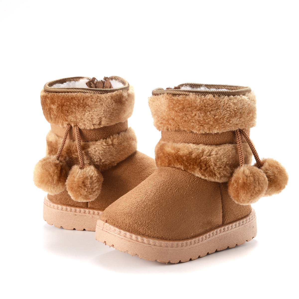 New Winter Furry Boots with Cute Hairball School Warm Fur Shoes