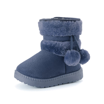 New Winter Furry Boots with Cute Hairball School Warm Fur Shoes