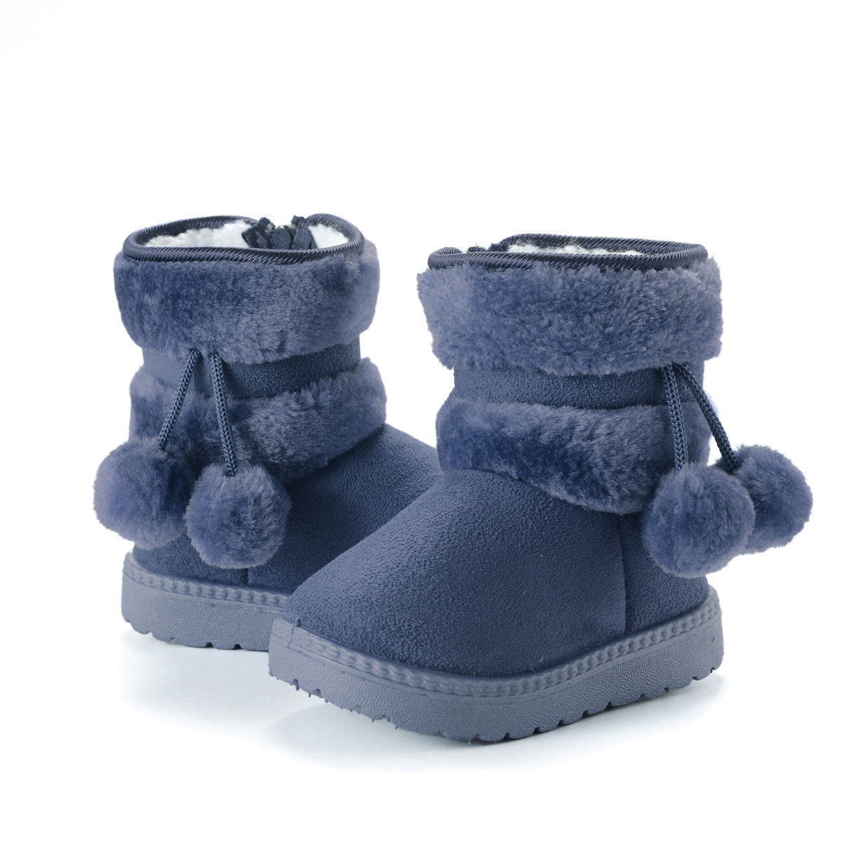 New Winter Furry Boots with Cute Hairball School Warm Fur Shoes