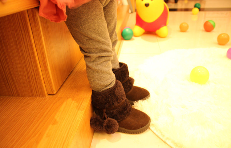 2022 New Winter Furry Boots with Cute Hairball School Warm Fur Shoes