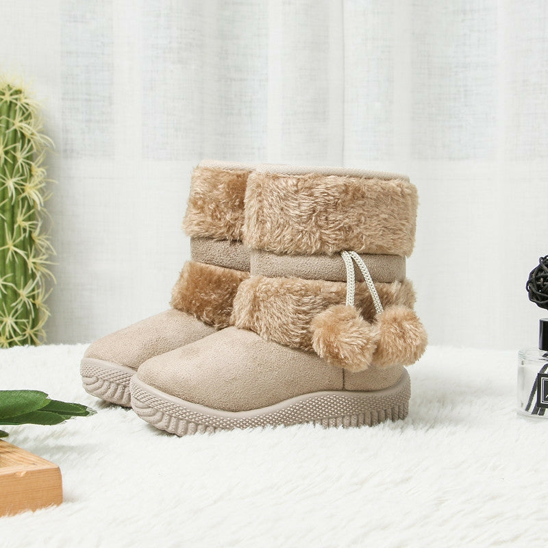 2022 New Winter Furry Boots with Cute Hairball School Warm Fur Shoes