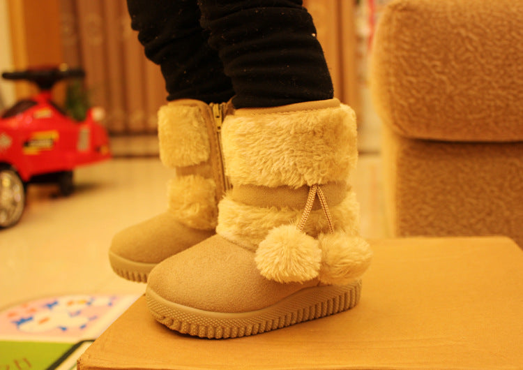 2022 New Winter Furry Boots with Cute Hairball School Warm Fur Shoes