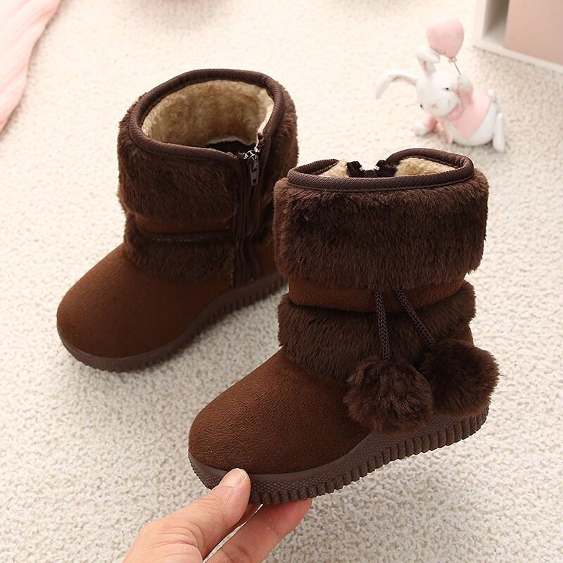 2022 New Winter Furry Boots with Cute Hairball School Warm Fur Shoes